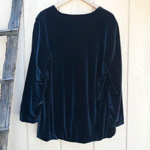 Vintage Cardigan Velour Jacket Formal Plunging V Hook Closure Forest Green Sz 1X - Picture 4 of 7